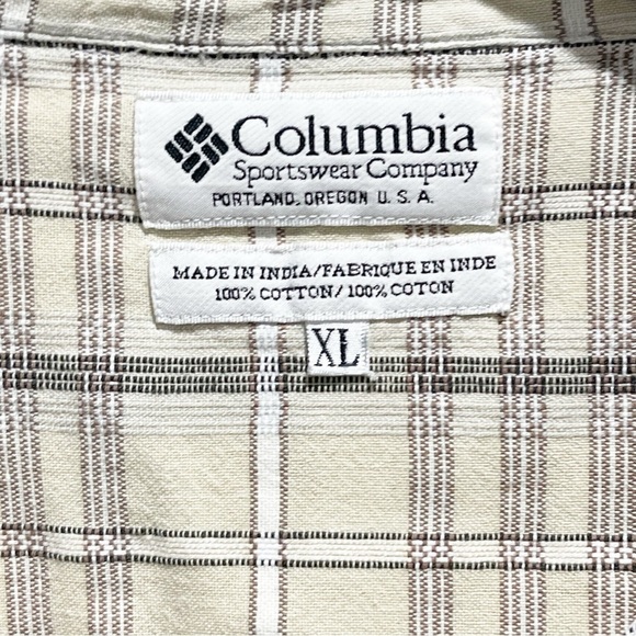 COLUMBIA Men’s Beige Brown Plaid Short Sleeve Button Up Collared Shirt Size XL - Picture 5 of 6